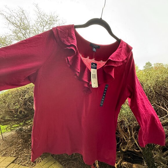 Chaps Woman Plus Size 1X Pullover Cotton Top with Ruffle Desert Pink NWT - Picture 1 of 16